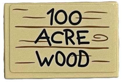 Tile 2 x 3 with Black '100 ACRE WOOD' and Wood Grain Pattern (Sticker) - Set 21326