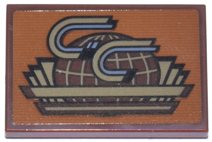 Tile 2 x 3 with Dark Tan, Reddish Brown, and Sand Blue 'GC' GothCorp Globe Logo on Dark Orange Background Pattern (Sticker) - Set 76271
