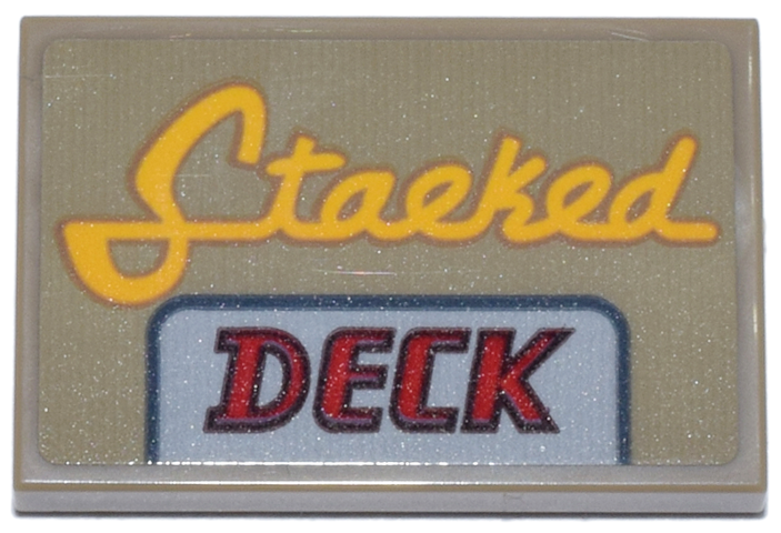 Tile 2 x 3 with Bright Light Orange Script 'Stacked' and Red 'DECK' with Black Outline Pattern (Sticker) - Set 76271
