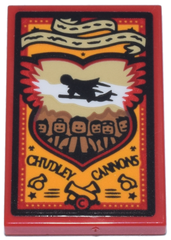 Tile 2 x 3 with Poster with Tan Banner and Black Quidditch Player, Team, and 'CHUDLEY CANNONS' Pattern (Sticker) - Set 76437