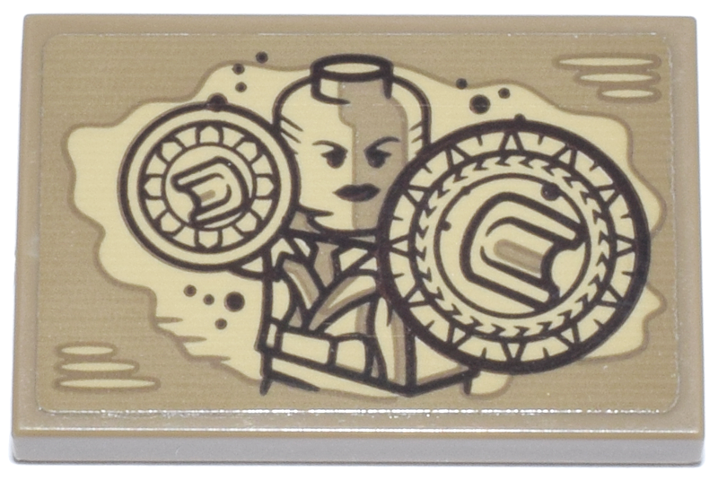 Tile 2 x 3 with Tan and Dark Brown Ancient One with Magic Energy Mandala Shields Pattern (Sticker) - Set 76218