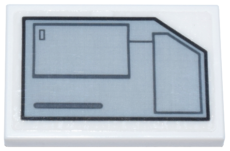 Tile 2 x 3 with Light Bluish Gray and Black Mechanical Panel with Cut Corner and Dark Bluish Gray Rectangle Pattern Model Right Side (Sticker) - Set 75357