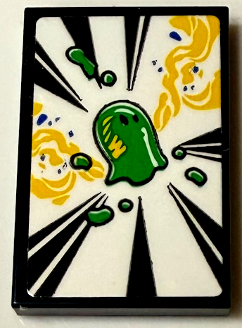 Tile 2 x 3 with Bright Green Z-Blob with Yellow Swirls and White Stripes Pattern (Sticker) - Set 71461