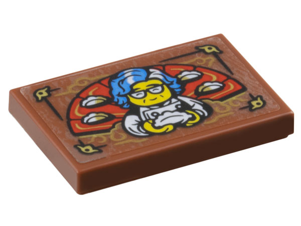 Tile 2 x 3 with Chef with Dumplings, Red Fan and Gold Filigree Pattern (Sticker) - Set 80116