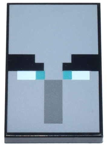 Tile 2 x 3 with Pixelated Eyebrows, Dark Turquoise Eyes, and Dark Bluish Gray Rectangle Nose on Light Bluish Gray Background Pattern (Minecraft Ominous Banner)