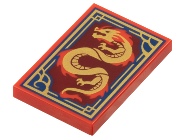 Tile 2 x 3 with Dragon on Dark Red Background with Ornate Dark Blue and Gold Border Pattern
