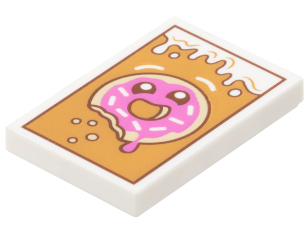 Tile 2 x 3 with Dripping Icing, Crumbs, Tan Donut / Doughnut with Bite, Sprinkles, Dark Pink Frosting and Reddish Brown Eyes on Medium Nougat Background Pattern
