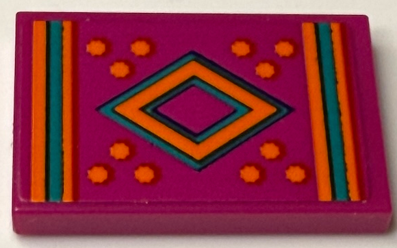 Tile 2 x 3 with Rug with Dark Turquoise and Orange Diamond, Stars and Stripes Pattern (Sticker) - Set 43231