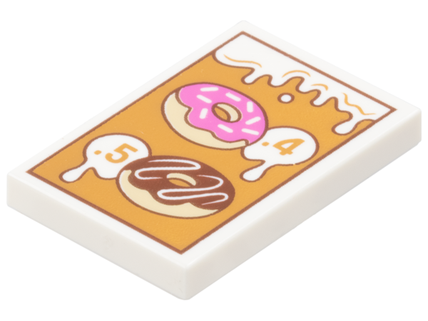Tile 2 x 3 with Dripping Icing, '.4' and '.5' Menu Prices, Tan Donuts / Doughnuts with Dark Pink and Reddish Brown Frosting on Medium Nougat Background Pattern