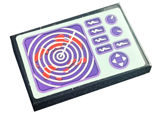 Tile 2 x 3 with Coral Map, Dark Purple Radar Screen, Buttons and Dials on Light Aqua Background Pattern (Sticker) - Set 41716