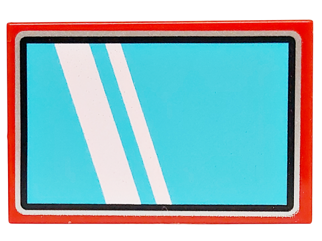 Tile 2 x 3 with Medium Azure Glass with White Reflections / Stripes and Black and Silver Border Pattern (BrickHeadz Optimus Prime Vehicle Windshield)