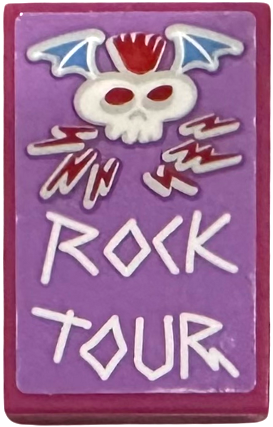 Tile 2 x 3 with White 'ROCK TOUR' and Skull with Wings on Medium Lavender Background Pattern (Sticker) - Set 41254