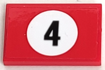 Tile 2 x 3 with Black Number 4 in White Circle Pattern (Sticker) - Set 76906