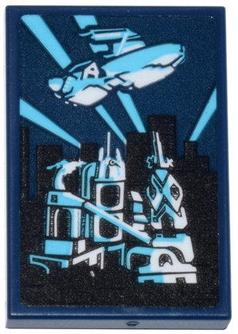 Tile 2 x 3 with Medium Azure, Black and White Destiny's Bounty Airship and Ninjago City Skyline Pattern (Sticker) - Set 71837