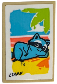 Tile 2 x 3 with Painting of Beach with Medium Azure Raccoon, Lime Palm Tree Leaves and Black 'LIANN' Pattern (Sticker) - Set 42652