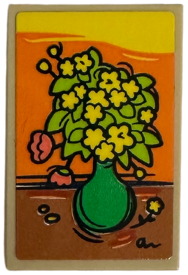 Tile 2 x 3 with Signed Painting of Yellow Flowers with Lime Leaves in Bright Green Pot Pattern (Sticker) - Set 42652