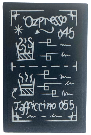 Tile 2 x 3 with Menu with White 'Ozpresso 045' and 'Tafficcino 055' Pattern (Sticker) - Set 75684