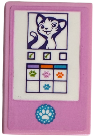 Tile 2 x 3 with White Checklist with Dark Purple Cat, Checkboxes and Lime, Orange and Medium Azure Paw Prints Pattern (Sticker) - Set 41718