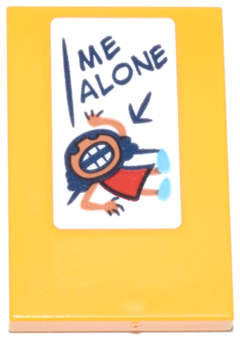 Tile 2 x 3 with Child's Drawing of Lilo Crying and Dark Blue 'ME ALONE' and Arrow on White Background Pattern (Sticker) - Set 43268