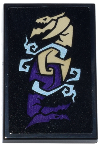 Tile 2 x 3 with Tan and Dark Purple Intertwined Dragons, Blue Energy Pattern Model Left Side (Sticker) - Set 71836