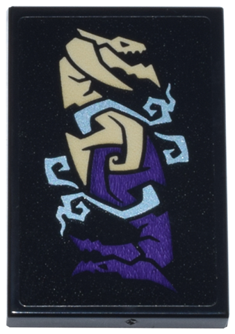 Tile 2 x 3 with Tan and Dark Purple Intertwined Dragons, Blue Energy Pattern Model Right Side (Sticker) - Set 71836