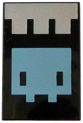 Tile 2 x 3 with Pixelated Silver Banner and Metallic Light Blue Minecraft Creature Pattern