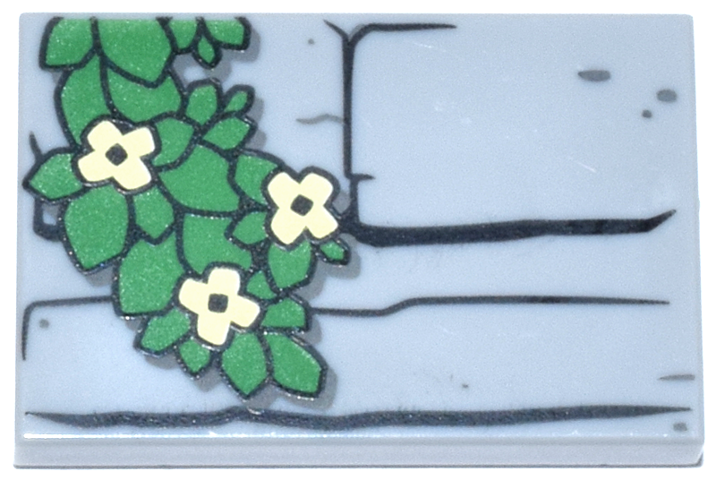 Tile 2 x 3 with Black Stone Contours and Vine with Bright Green Leaves and Bright Light Yellow Flowers Pattern (Minecraft Iron Golem Torso)