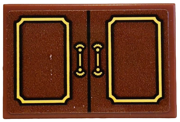 Tile 2 x 3 with Cabinet Doors with Yellow Handles and Panels Pattern (Sticker) - Set 42654