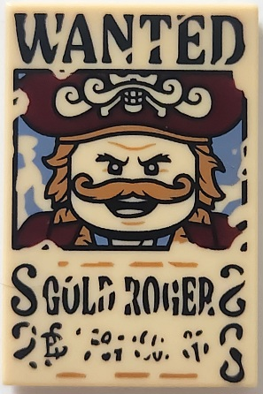 Tile 2 x 3 with Wanted Poster with Black 'WANTED' 'GOLD ROGER' (Berry) Illegible Pattern