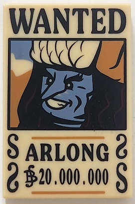 Tile 2 x 3 with Wanted Poster with Black 'WANTED' 'ARLONG' (Berry) '20.000.000' Pattern