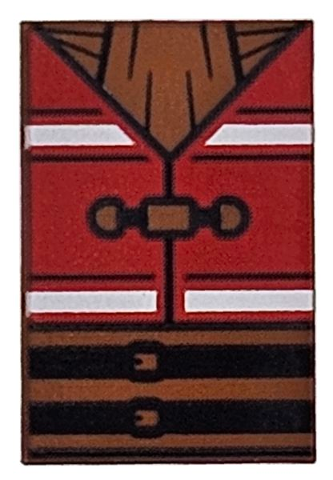 Tile 2 x 3 with Red and White Vest, Black and Dark Orange Belt, Buckles and Scarf Pattern (BrickHeadz Buggy the Clown Torso)