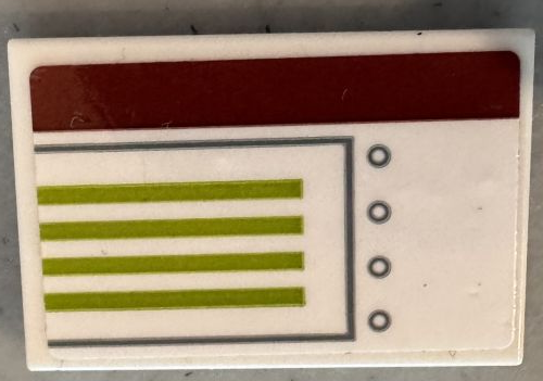 Tile 2 x 3 with Dark Red and Lime Stripes, Dark Bluish Gray Armor Plate Outline and Rivets Pattern Model Right Side (Sticker) - Set 75342