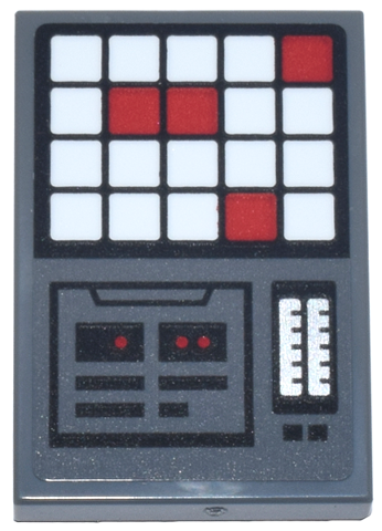 Tile 2 x 3 with Control Panel, Red and White Lights and Buttons Grid, Silver Level Gauges, Large Black Rectangle Pattern (Sticker) - Set 75419