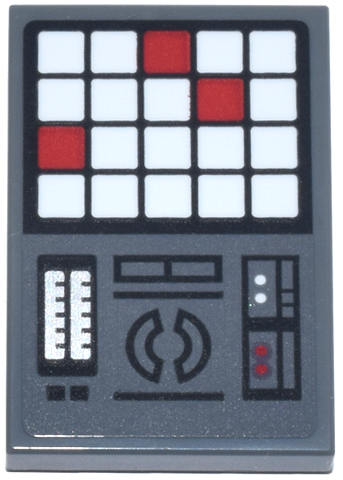 Tile 2 x 3 with Control Panel, Red and White Lights and Buttons Grid, Silver Level Gauges, Black Half Circles Pattern (Sticker) - Set 75419