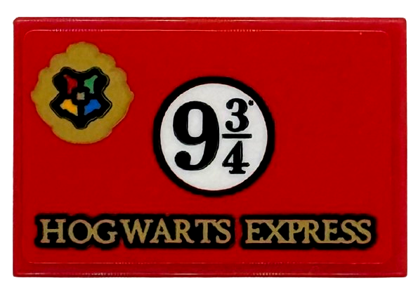 Tile 2 x 3 with Gold Hogwarts Crest and 'HOGWARTS EXPRESS', Black '9 3/4' in White Circle Pattern (Sticker) - Set 76450