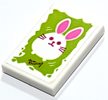 Tile 2 x 3 with Drawing of Rabbit with Pink Ears on Lime Background and 'PAISLEY' Signature Pattern (Sticker) - Set 41731