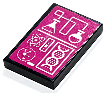 Tile 2 x 3 with White Scientific Diagrams of DNA, Atom and Beakers on Magenta Background Pattern (Sticker) - Set 41731