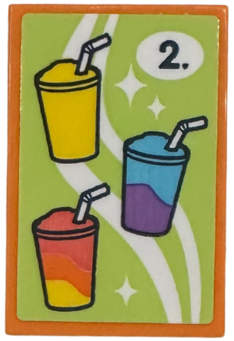Tile 2 x 3 with Slushy Cups with Straws and '2.' on Yellowish Green Background Pattern (Sticker) - Set 42674