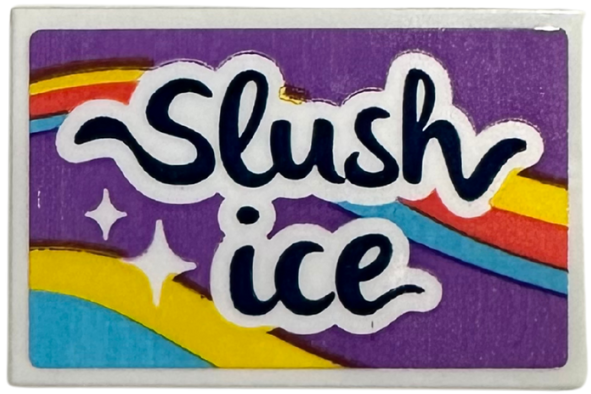 Tile 2 x 3 with Yellow, Coral, and Medium Azure Melted Slushy Stripes and Black 'Slush ice' on Medium Lavender Background Pattern Model Right Side (Sticker) - Set 42674