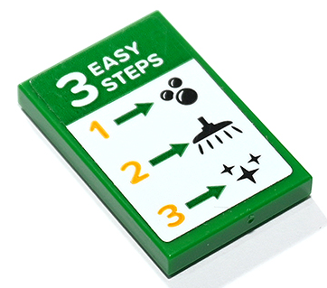 Tile 2 x 3 with White '3 EASY STEPS' Car Wash Instructions with Arrows, Bubbles, Shower and Sparkles and Orange Numbers Pattern (Sticker) - Set 60292