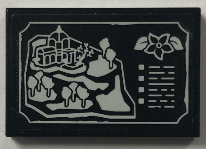 Tile 2 x 3 with Light Bluish Gray Botanical Garden Information Map with Greenhouse, Plants and Flower Pattern (Sticker) - Set 41757