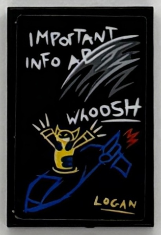 Tile 2 x 3 with 'IMPOrTANT INFO', 'WhOOSH', 'LOGAN' and Blackbird Jet Drawing Pattern (Sticker) - Set 76294