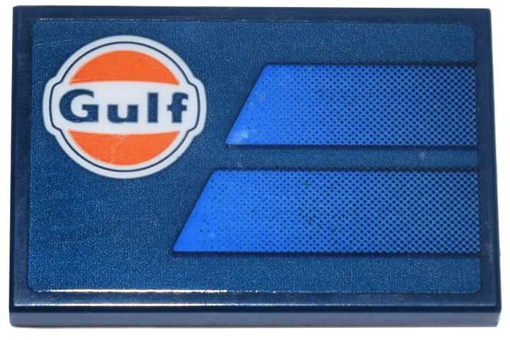 Tile 2 x 3 with White and Orange Circle 'Gulf' Logo and Blue Gradient Panels Pattern Model Right Side (Sticker) - Set 77249