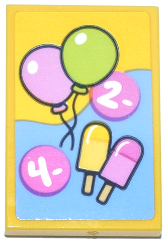 Tile 2 x 3 with Bright Pink and Lime Balloons, Popsicles, Dark Pink Price Sign Numbers 2 and 4 on Bright Light Blue Background Pattern (Sticker) - Set 42692