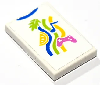 Tile 2 x 3 with T-Shirt Design with Wavy Lines, Blue Collar and Music Note, Dark Pink Game Controller, Lime Leaf and Yellow Lemon Slice Pattern (Sticker) - Set 41748