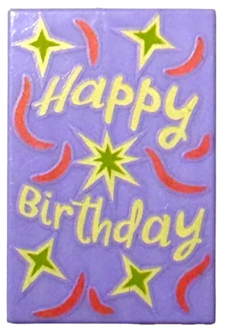 Tile 2 x 3 with 'Happy Birthday', Bright Light Yellow and Lime Stars and Coral Streamers Pattern (BAM)