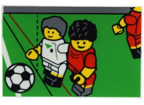 Tile 2 x 3 with Green Soccer / Football Field, Player Minifigures and Ball Pattern (BAM)