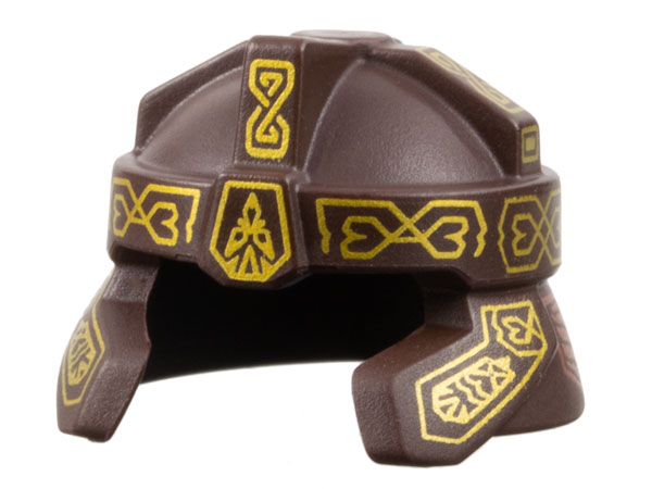 Minifigure, Headgear Helmet Castle with Cheek and Neck Protection with Gold Ornaments and Copper Armor Panels Pattern (Gimli)
