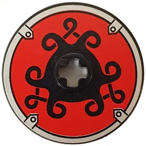 Technic, Disk 3 x 3 with Viking Shield Black Curly / Red Pattern (Sticker) - Sets 7016 / 7018 / 7019 / 7021