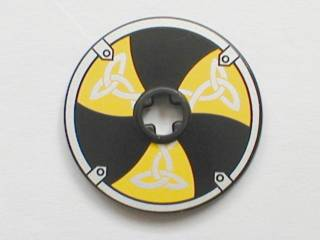 Technic, Disk 3 x 3 with Viking Shield Black / Yellow 6 Section Pattern (Sticker) - Sets 7016 / 7019